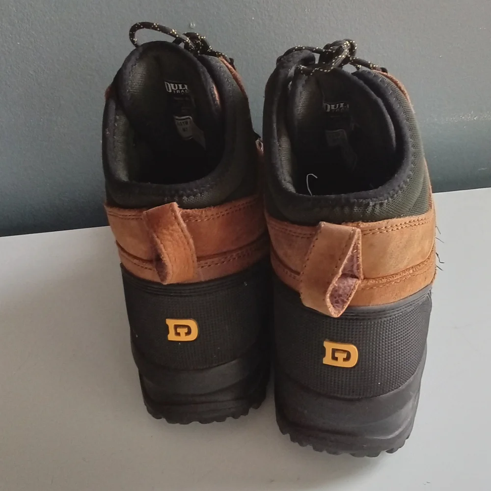 Duluth Trading Co Mens Mid Hiking Boots Waterproof Vibram Brown Leather Hard Toe